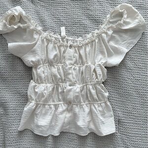 ✨5 for $25✨ Ruched Off-Shoulder Ruffle Top - White